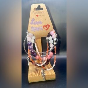 Beaded bracelets w silver bracelets & 3’mm stoned bracelet wrap around x 2 or??